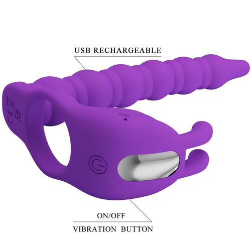 Pretty Love - Anillo Vibrador para el Pene con Plug Lila