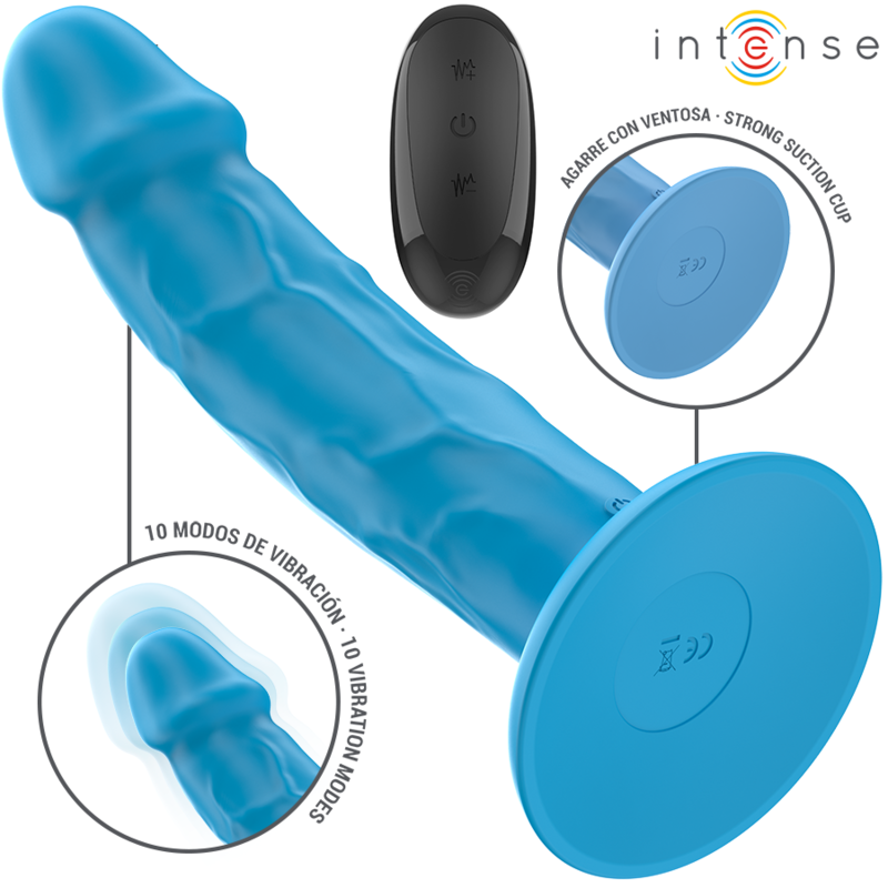 INTENSE - PHOEBE VIBRADOR REALISTICO 10 VIBRACIONES AZUL CONTROL REMOTO