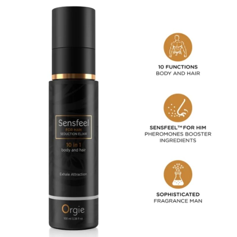 ORGIE - Sensfeel Elixir de Seducción para Hombre 10 en 1 Cuerpo y Cabello 100 ml