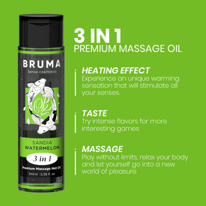 Bruma Aceite de Masaje Premium Efecto Calor Sandía 3 en 1 – 100 ml
