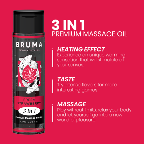 Bruma Aceite de Masaje Premium Efecto Calor Fresa 3 en 1 – 100 ml