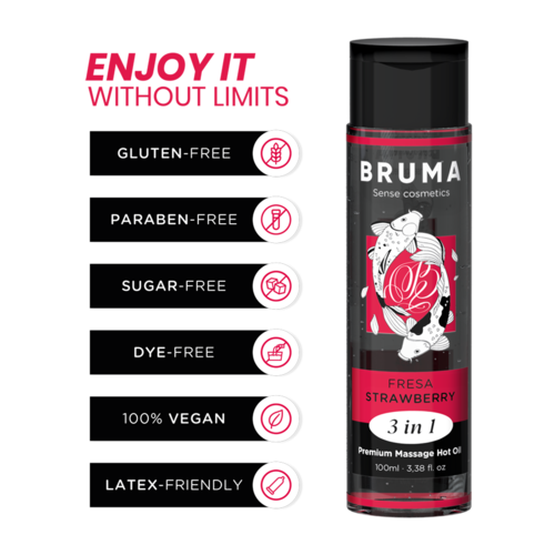 Bruma Aceite de Masaje Premium Efecto Calor Fresa 3 en 1 – 100 ml