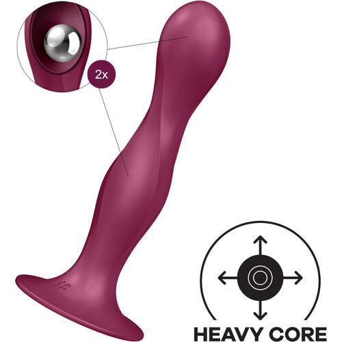 SATISFYER Double Ball-R - Dildo de Silicona con Ventosa Granate