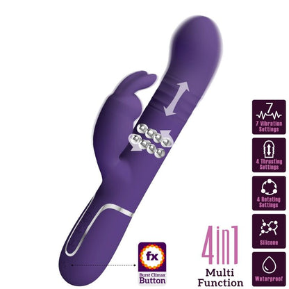 Pretty Love Coale Vibrador Rabbit 4 en 1 Morado – Rotación, Empuje y Doble Estimulación