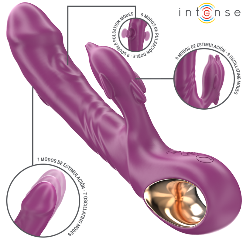 INTENSE - HALLE VIBRADOR MULTIFUNCIàN CON LENGUA ESTIMULADORA EN FORMA DE DELFÖN MORADO