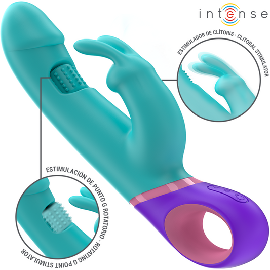 INTENSE - MàNICA VIBRADOR RABBIT CON ESTIMULADOR ROTATORIO DEL PUNTO G AZUL