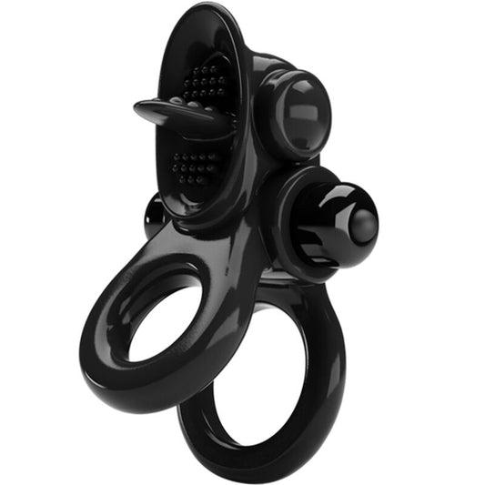 PRETTY LOVE - PASSIONATE RING DOBLE ANILLO VIBRADOR + ESTIMULADOR CLÖTORIS NEGRO