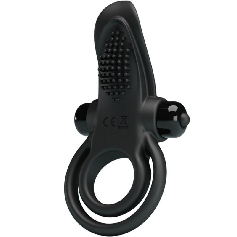 PRETTY LOVE - DOBLE ANILLO VIBRADOR + ESTIMULADOR CLÖTORIS 10 VIBRACIONES NEGRO