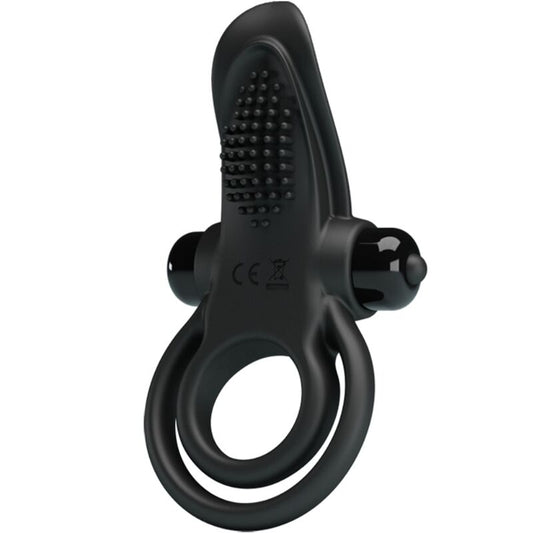 PRETTY LOVE - DOBLE ANILLO VIBRADOR + ESTIMULADOR CLÖTORIS 10 VIBRACIONES NEGRO