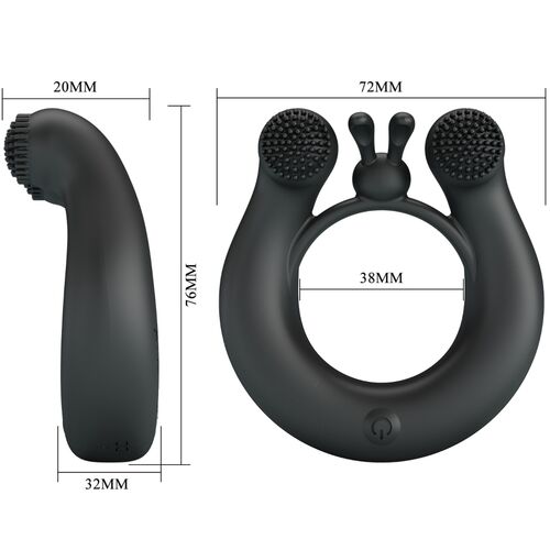 PRETTY LOVE - DAHLIA ANILLO VIBRADOR + ESTIMULADOR DE CLÍTORIS 12 VIBRACIONES NEGRO
