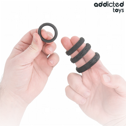 ADDICTED TOYS Set Anillos para Pene Texturizados de Silicona – 4 Tamaños