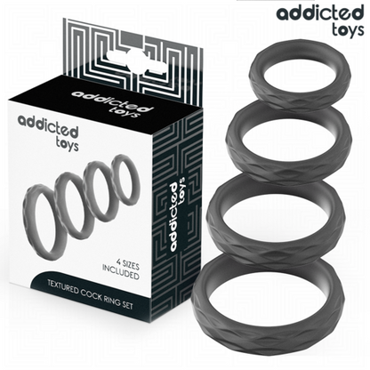 ADDICTED TOYS Set Anillos para Pene Texturizados de Silicona – 4 Tamaños