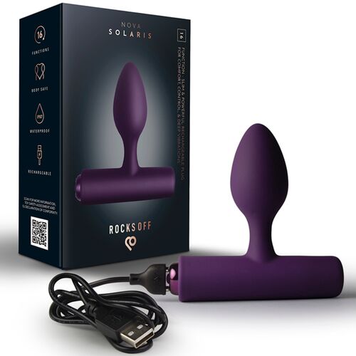 Plug anal vibrador fino recargable Rocks-Off Nova Solaris violeta – 16 funciones