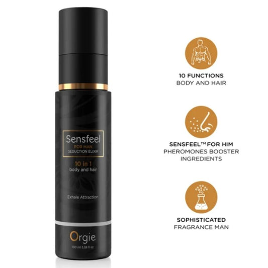 ORGIE - Sensfeel Elixir de Seducción para Hombre 10 en 1 Cuerpo y Cabello 100 ml
